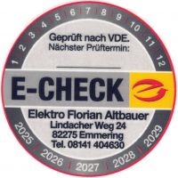 E-Check Plakette vom Elektriker in Emmering bei Fürstenfeldbruck